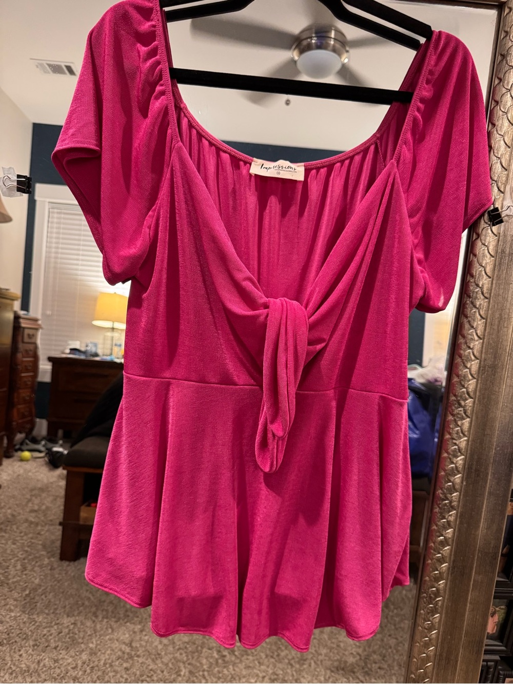 Impressions Hot Pink Tie-Front Peplum Blouse